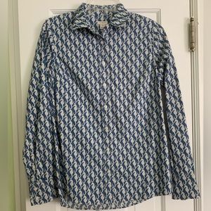 J Crew Factory Blue and White Seahorse Button Down